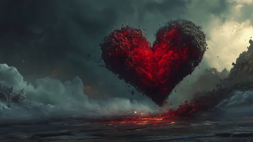 Massive Red Heart Form in Volcanic Landscape