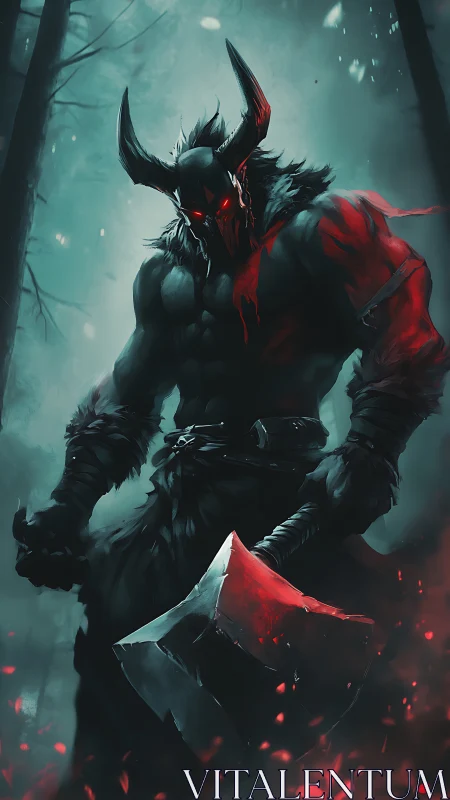 Horned reaper stalks the frostbitten forest with embered rage