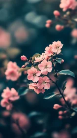 Pink flowering shrub photographed with selective focus and blurred background