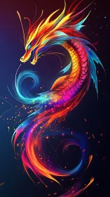Radiant rainbow dragon swirling through glowing night sky.