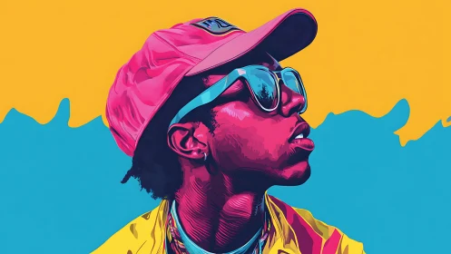 Portrait of young person in bold pop art colors.