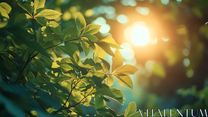 Sunlit Green Leaves in Soft Focus Nature Photography Style.