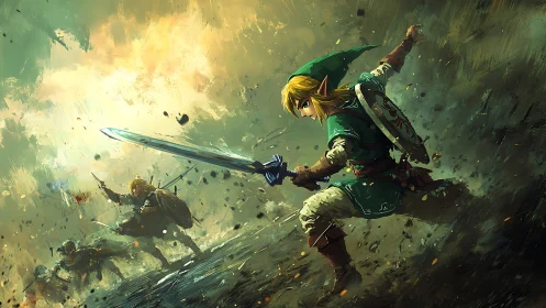 Stormlit elf warrior cleaves through a fractured battlefield.