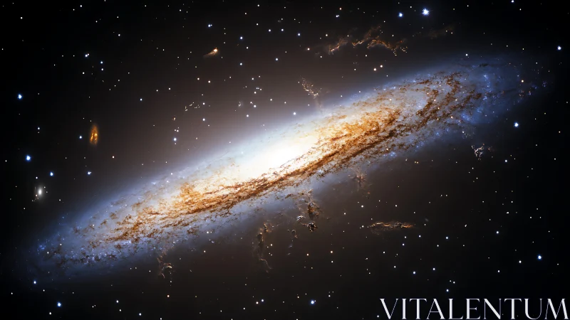 Edge-on spiral galaxy floats in dense star field of space