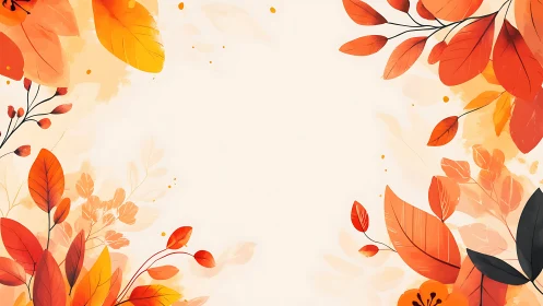 Autumn foliage frame with orange and yellow leaves illustration.