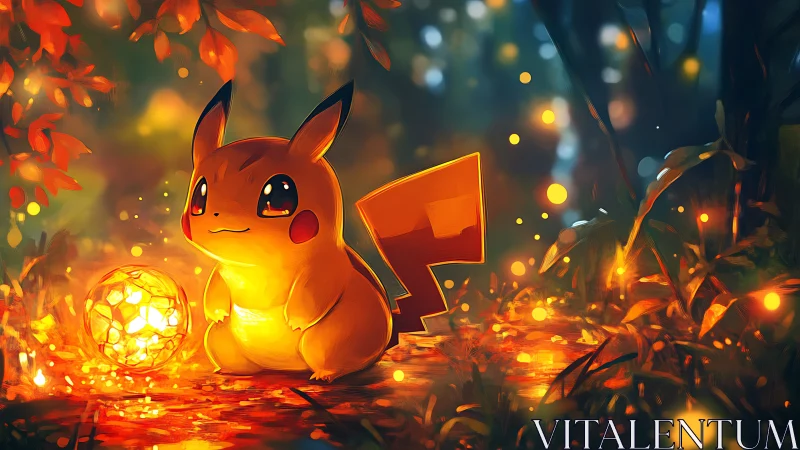 Gentle electric creature glows softly in a dreamy forest night