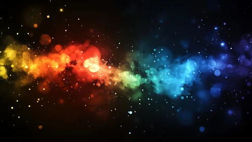 Chromatic particle nebula streams across deep black void