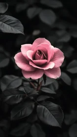 Pink Rose Blooms Against Darkness with Contrasting Moody Drama