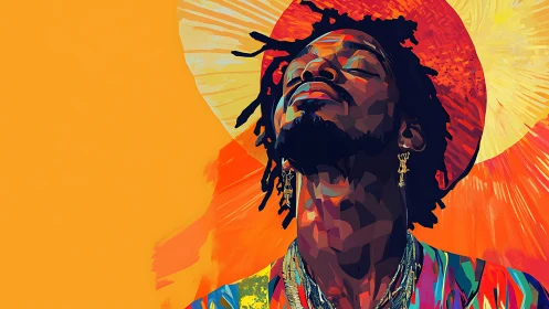 Vibrant digital portrait of man in sunlit orange halo.