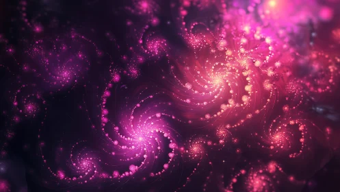 Pink fractal spirals forming luminous abstract nebula field.