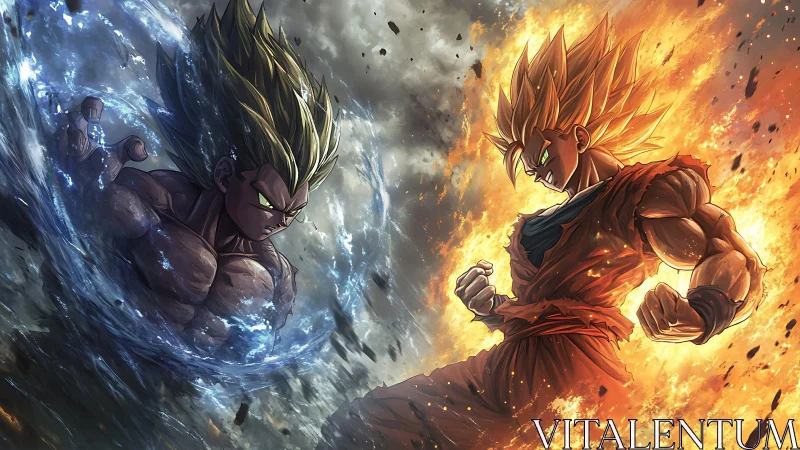 Fiery warrior versus aqueous rival in split elemental clash.