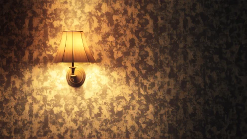 Wall-mounted lamp illuminating patterned textured wall.