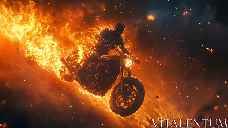 Midnight rider racing through a wild river of flame.