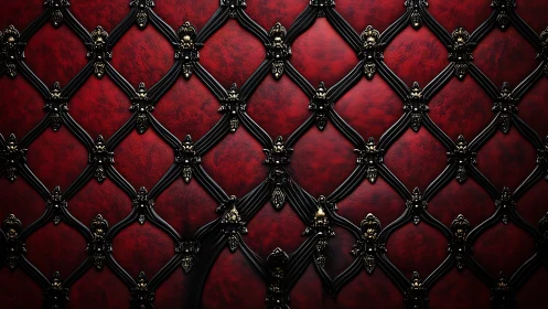 Interlocking black lattice segments structure a red surface