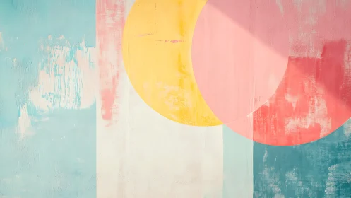 Soft geometric mural with overlapping pastel color circles.