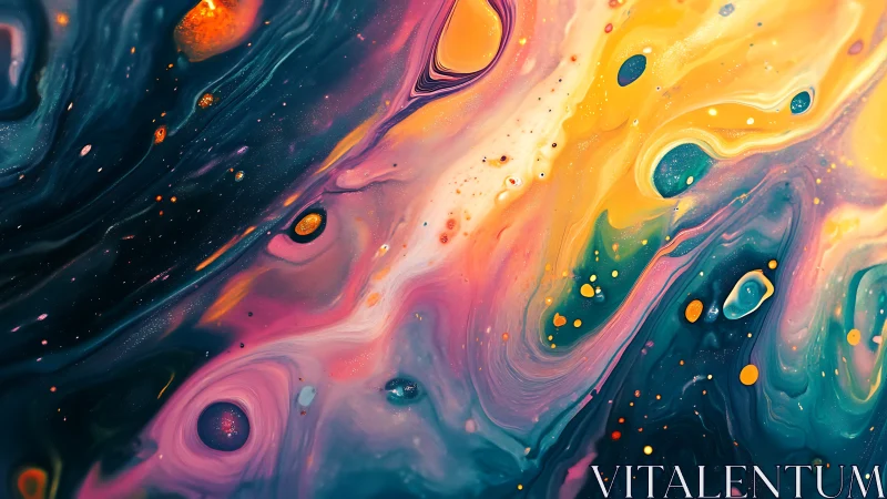 Vibrant fluid galaxy abstraction in neon swirling color fields.