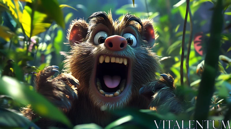 Expressive 3D creature portrait rendered in lush jungle light
