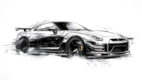 Ink-streaked supercar rockets through monochrome speedstorm.