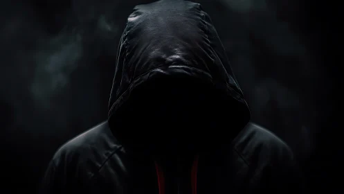 Hooded figure in darkness suggests mystery and hidden threat.