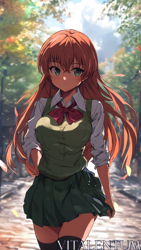 Warm autumn walk with a confident red haired schoolgirl.