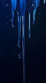 Vertical blue liquid drips descend against dark background