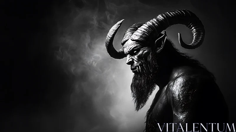 Demonic satyr portrait rendered in dramatic monochrome contrast