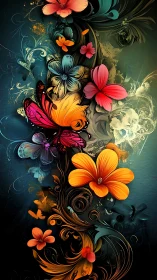 Vivid butterflies swirling through a dreamlike floral bloom.