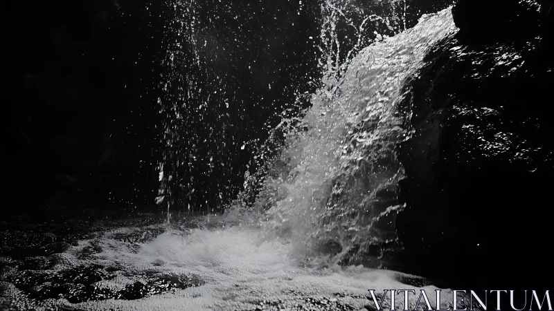High-contrast monochrome cascade with splashing water study.