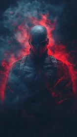 Shadow-forged vigilante walks in storms of burning ember haze.