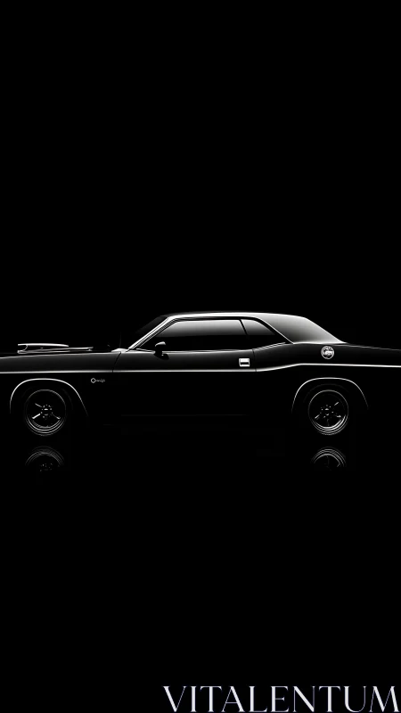 Side profile of black classic coupe on black background.