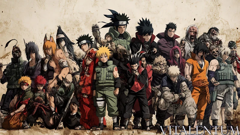 Fierce anime warriors stand united with battle-worn pride