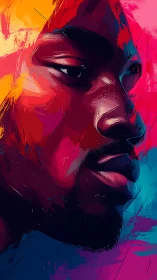 Digital painting portrait in neon duotone chromatic abstraction.