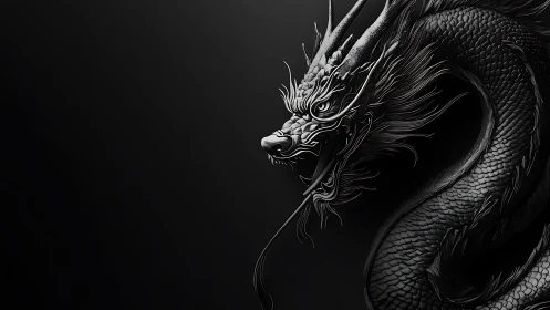 Midnight dragon coils from darkness and whispers in chrome