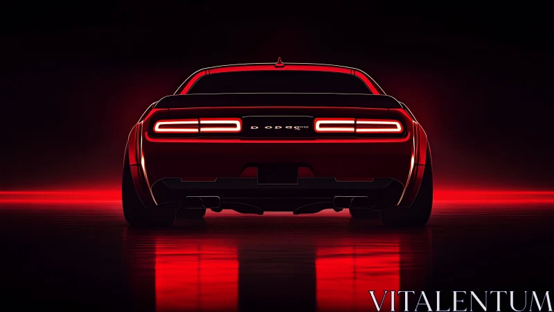 Neon-tailed muscle car idles over a crimson horizon glow.