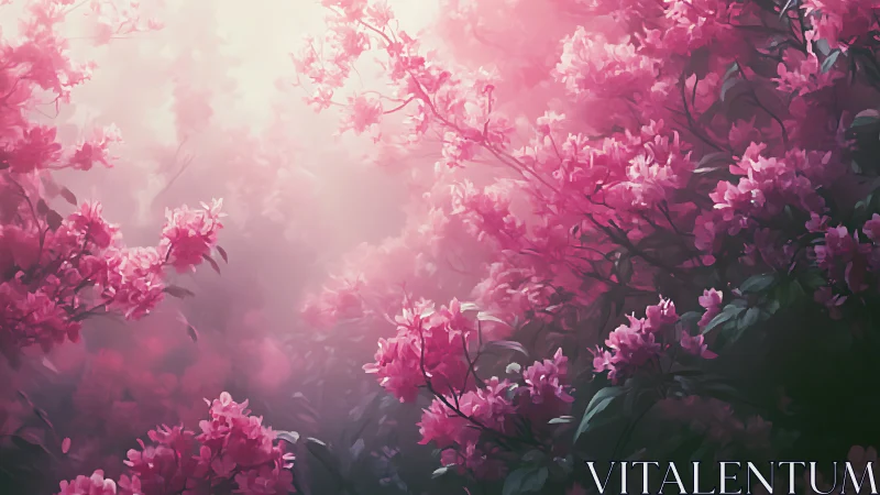 Pink Peonies in Luminous Mist Garden.