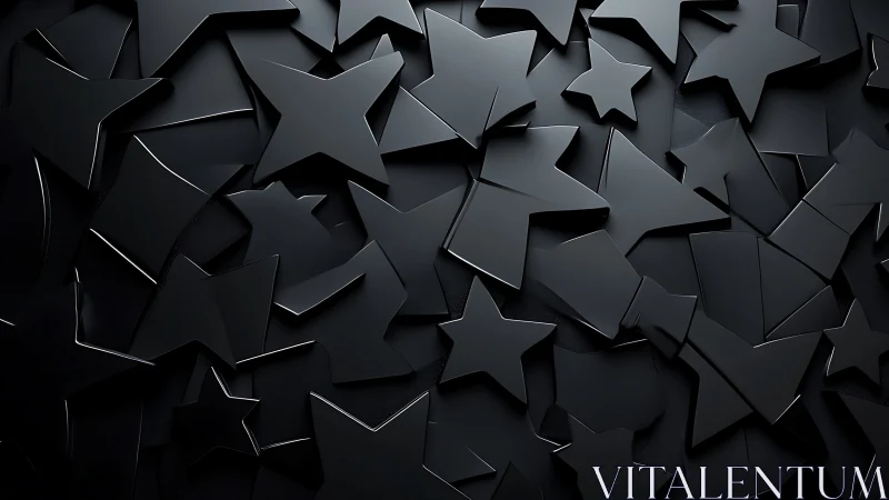 Black glossy star shapes overlap in dense layered pattern