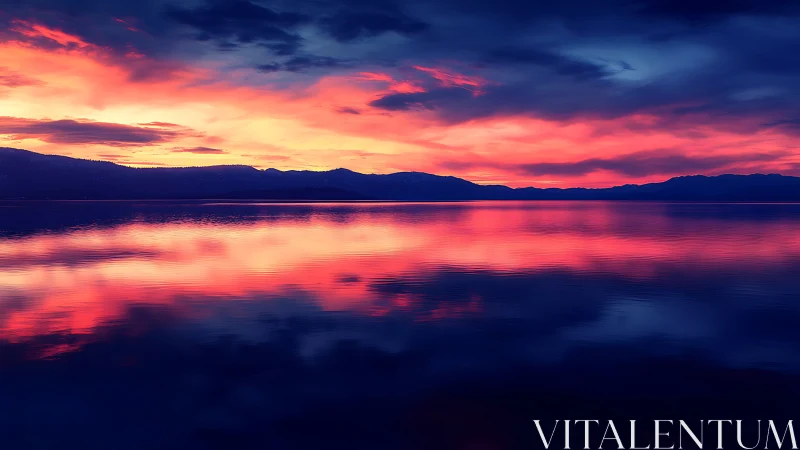 Skyfire over still waters painting twilight in neon hush.