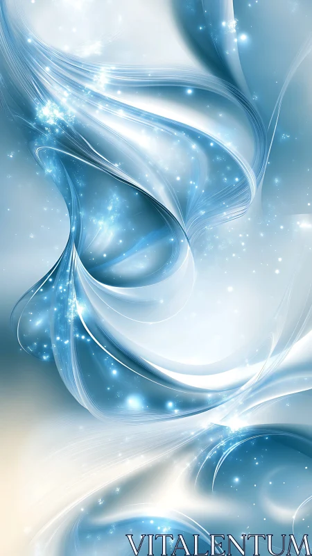 Curved translucent blue light trails with scattered particles.