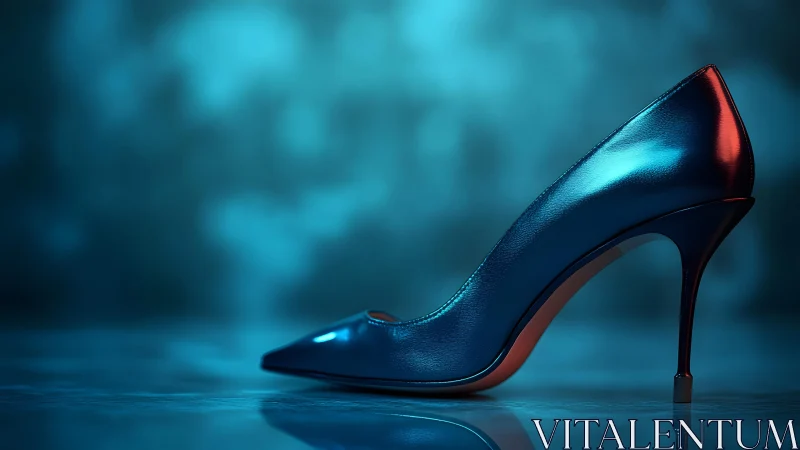 Elegant Blue High Heel Stiletto in Dramatic Lighting, Modern Style.