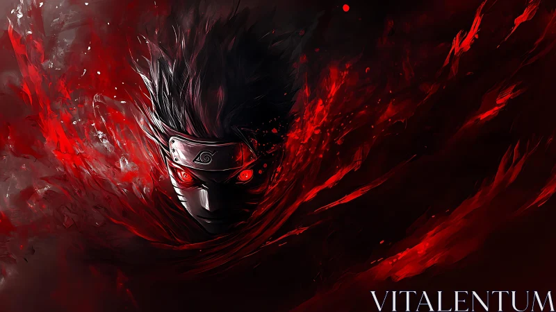Red-saturated ninja portrait uses dynamic motion blur and high contrast