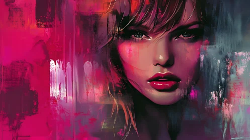 High-contrast digital portrait merges realism with abstract neon fields