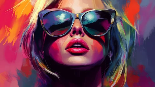 Neon portrait of woman in sunglasses with bold colors.