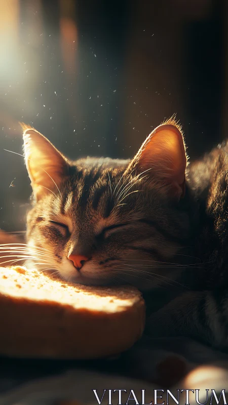 Sunlit Feline Portrait with Atmospheric Particle Effects.