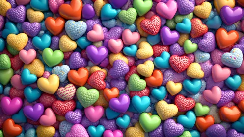 Vibrant Candy Hearts Explosion in Rainbow Colors.