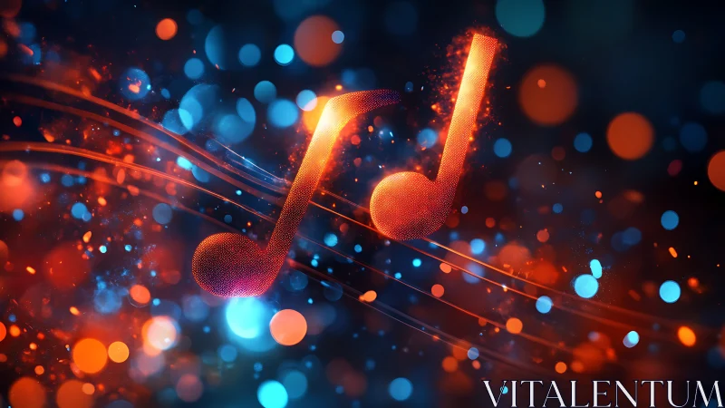 Luminous musical notes in neon bokeh soundscape illustration.