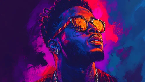 Neon-lit dreamer in molten sunglasses and electric clouds.