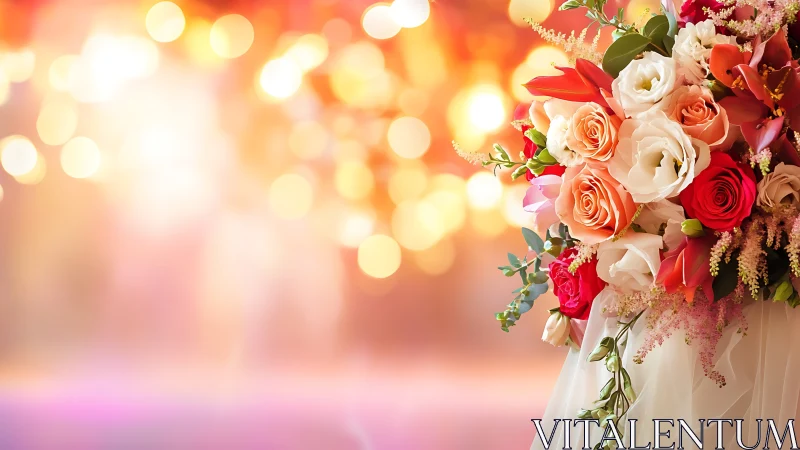 Radiant bridal bouquet basking in glowing bokeh twilight.