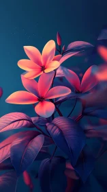 Luminescent Tropical Flowers Against Deep Teal Background.