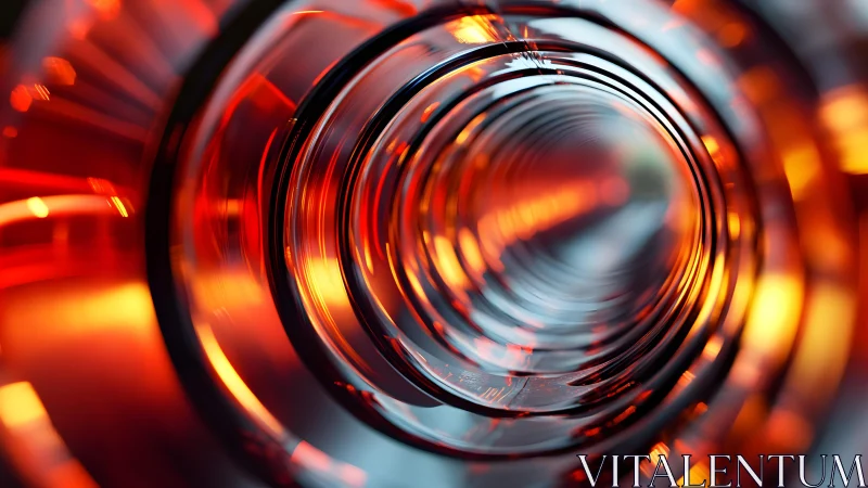 Abstract close-up of glowing orange glass tunnel, futuristic style.