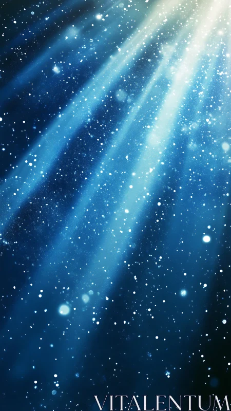 Volumetric starfield caustics in deep cyan scattering field.